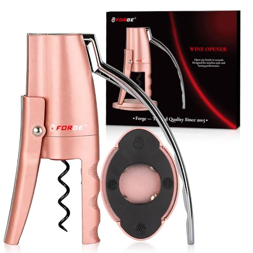 Forge Quality Compact Vertical Lever Corkscrew Wine Opener with Foil Cutter. 3 Seconds to Open a Bottle of Wine. Pink.