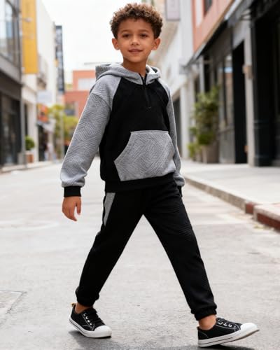 Image of OLMRJKD 5-12Y Boys Clothes 2 Piece Long Sleeve Quarter Zip Hoodie Sweatshirt and Sweatpants Fall Winter Sweatsuit