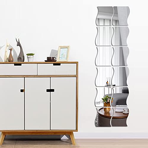 Mcleulla 12Pcs Wavy Mirror Wall Stickers, 3D Mirror Art Diy Home Decorative Acrylic Mirror Wall Sheet Plastic Mirror Tiles For Home Living Room Bedroom Sofa Tv Setting Wall Decoration Decor Decal #TOP7