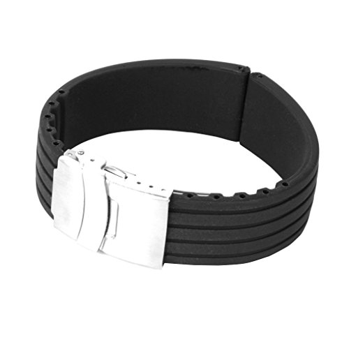 Preisvergleich Produktbild Schwarz Silicone Rubber Band Uhrenarmband Faltschließe Wasserdicht 24mm