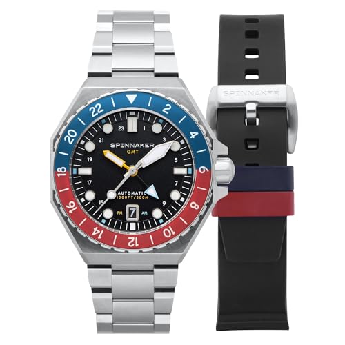 Image of Spinnaker Men's 44mm Dumas Cobalt Crimson Japanese Automatic Watch with Solid Stainless Steel Bracelet SP-5119-44