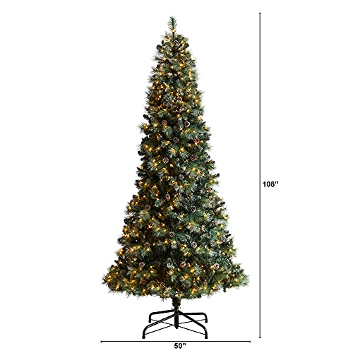 9Ft. Frosted Tip British Columbia Mountain Pine Artificial Christmas Tree With 700 Clear Lights, Pine Cones And 1512 Bendable Branches #TOP1