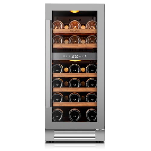 Ca'Lefort 15 Inch Wine Fridge, 28 Bottle Wine Cooler Refrigerator, 40-65°F Wine Refrigerator Glass Door, 3 LED Dual Zone Wine Fridge, Built-in or Freestanding Fridge for Home/Bar/Kitchen (3.0 cu.ft)