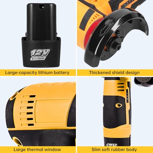 Housiwill Cordless Angle Grinder Tool, 19500RPM Mini Angle Grinder,Cordless Electric Power Angle Grinder Tool with 2*batteries, Grinder Handheld Cutter for Metal Wood Grinding and Cutting Yellow - Image 4