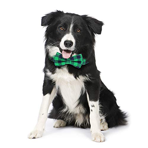 Dog Bow Tie, Vaburs Dog Cat Collar With Bow Tie Buckle Light Plaid Dog Collar For Dogs Cats Pets Soft Comfortable,Adjustable (S, Green) #TOP6