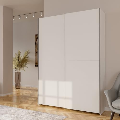 Forte Home Nook Mehrzweckschrank 150 40, moderner Schwebetürenschrank mit 2 Türen, Flur, Holzwerkstoff, Weiß, 150,1 cm breit x 210 cm hoch x 39,1...