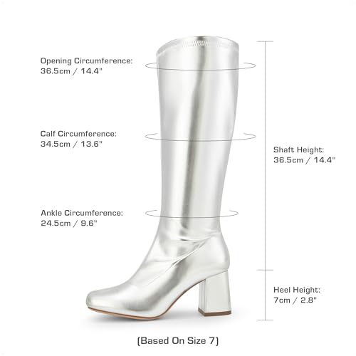 DREAM PAIRS Women's Gogo Boots Square Toe Chunky Wide Calf Knee High Boots For Women,Size 6.5,Metallic Silver,SDKB2231W
