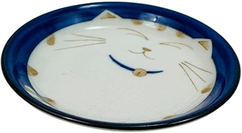 Miniatura 8 de JapanBargain 2566 x 2 - Plato de porcelana japonesa para aperitivo, postre y pastel con patrón de gato sonriente de la suerte Maneki Neko para