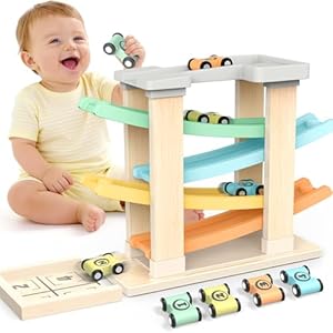 Toyzey Wooden Toys Cars Ramp, Toys for 1 2 3 Year Old Boy Girl Gift for 1 2 Boys Age 1 2 Montessori Toy for 1 Year Old Birthday Gifts for Boy Toddler Toy Baby Race Tracks Car
