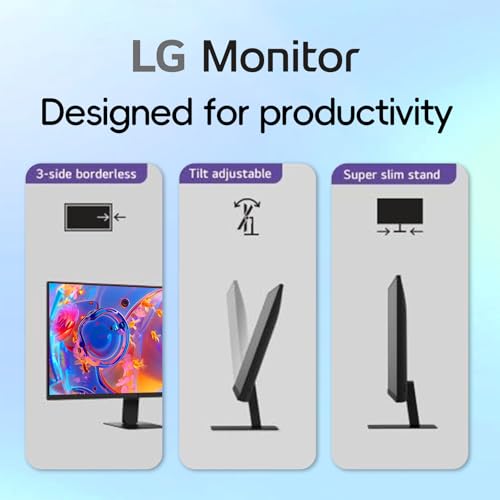 Image of LG 27 inch Monitor, IPS QHD (2560 x 1440), 100Hz, 99% sRGB, HDR10, Black Stabilizer, HDMI, USB-C 15W PD, Dynamic Action Sync, Reader Mode, Flicker Safe, Virtually Borderless Design, Tilt Adjustment