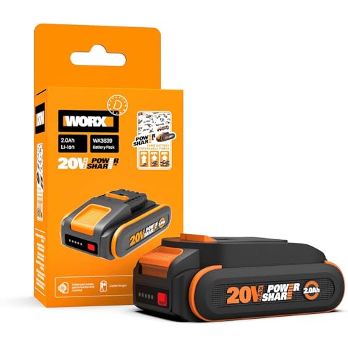 WORX WA3639 PowerShare 20V 2.0Ah Li-ion Battery with Charge Indicator and Overcharge Protection