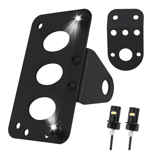 Side Motorcycle License Plate Bracket with LED License Plate Light Heavy Duty Motorcycle Licenses Plates Holder for Horizontal/Vertical Installation Universal Motorcycles Plates Mount