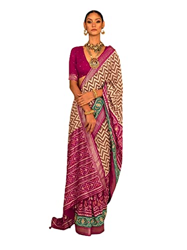 Sari indien soie véritable crème pour femme, habit traditionnel 8129