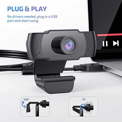 Webcam with Microphone, Anbes 1080P USB 2.0 Laptop Desktop Web Camera for Video Streaming Conference Gaming Online Classes with Auto Light Correction, for Windows Mac OS, Plug and Play