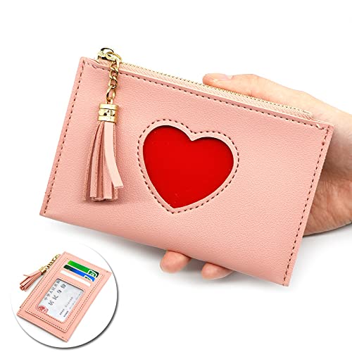 Pu Leather Credit Card Holder Clutch Wallets for Women Cute Heart Girl Wallet (Pink)2