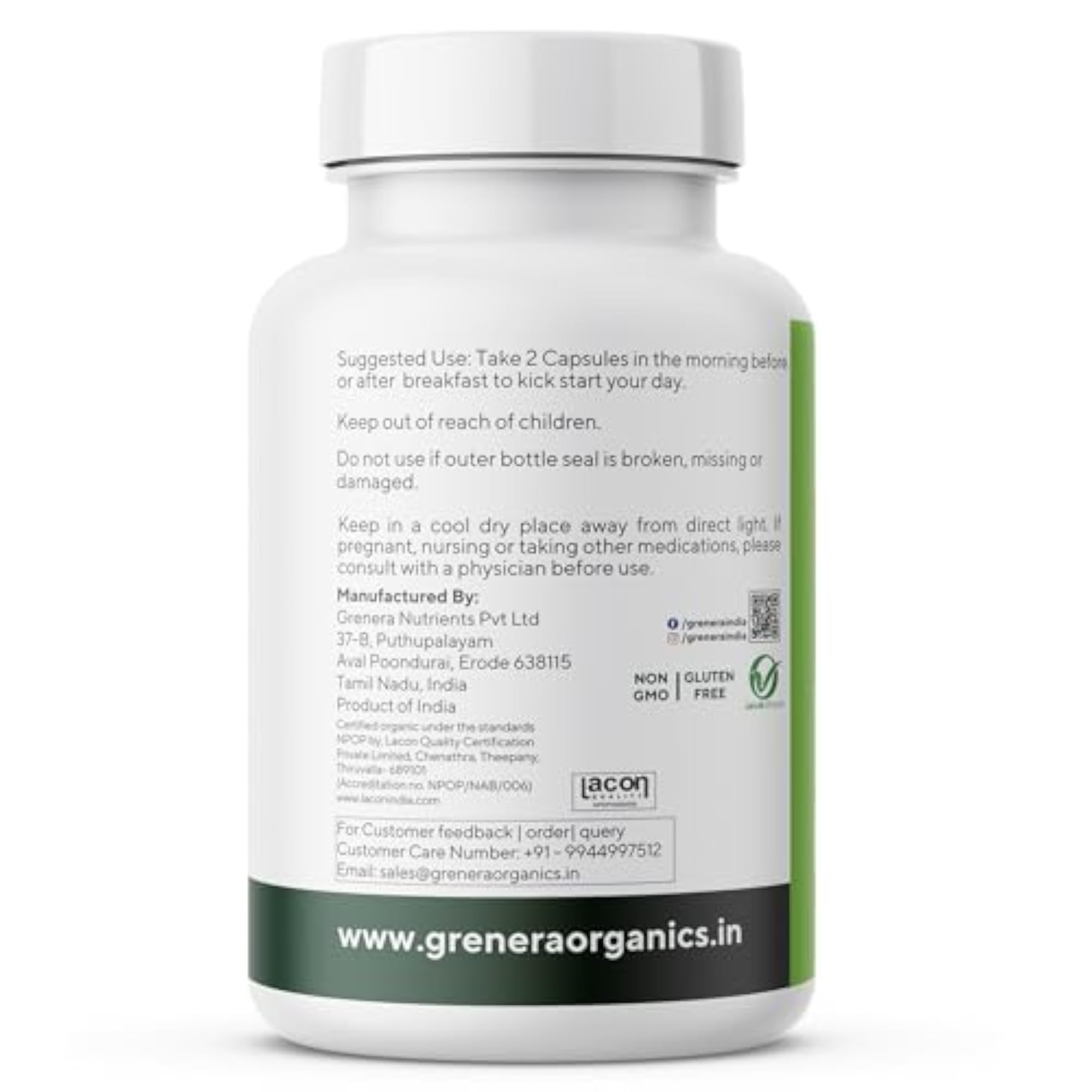Grenera Moringa Capsules 500 mg - 120 Vegetarian Capsules