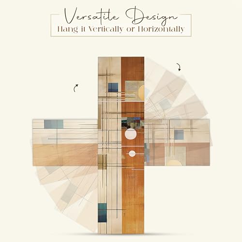 Image of Abstract Geometric Stretched Canvas Wall Art Painting for Living Room, Mid-Century Modern Linear Grid Canvas Wall Decor For Livingroom, Bedroom, Office, Hallway's, Hotel 12x46 Inch