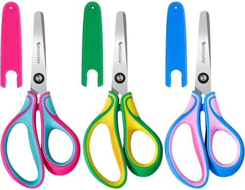 Kids Safety Scissors Ages 5-12 for School, 6" Soft Comfort Grip 3...