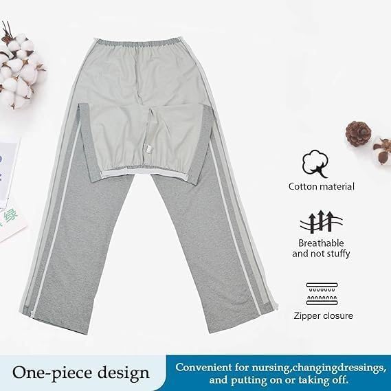 Abbigliamento per pazienti allettati Unisex con Cerniera Laterale, Pantaloni per pazienti, Pantaloni Staccabili,M
