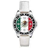 Mexiko Timest - Mexiko - Länder Flaggen Uhr Unisex mit Lederarmband in Weiss Rund Analog Quartz SE0470LW