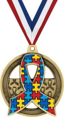 Crown Awards 2" Gold Autism Awareness Medals - Autism Puzzle Awareness Ribbon Gifts