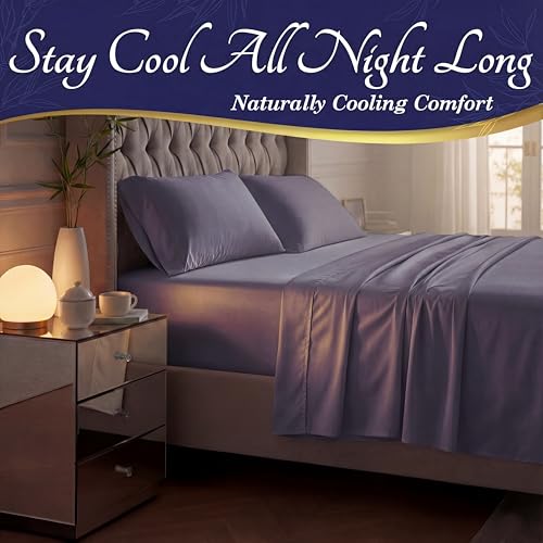 Image of DECOLURE 100% Viscose Derived from Bamboo Sheets California King Size - Luxury 4 Pc Naturally Cooling Sheets, Ultra Soft Bed Set - Deep 17 inch Pockets, Double Stitching, Oeko Tex Standard (Grey)