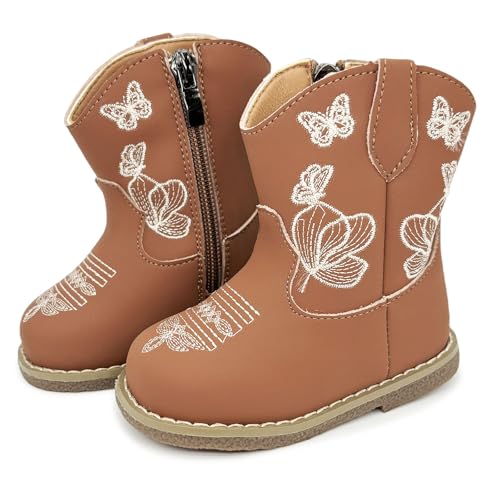 Baby Cowboy Cowgirl Boots Infant Boys Girls Western Booties Round Toe Riding Mid Calf Boots for All Seasons for 6 9 12 15 18 24 Months