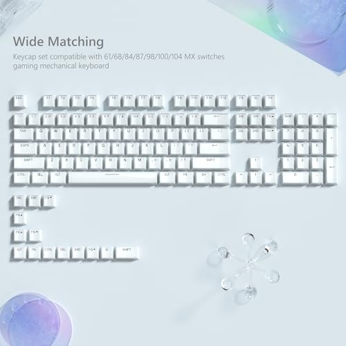 Image of Womier Keycaps, Lusterfly Jelly Keycaps White Crystal Shine Through Keycap | Custom Key caps Set 60 75 100 Percent,118 Keys OEM Profile for 61 /68 /84 /87 /98 /100 Cherry Gateron MX Mechanical, Backlit White