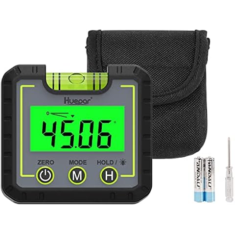 Digital Angle Finder, Huepar 0-360° Digital Level Box Angle Gauge with V-Groove Magnetic Base&Backlight LCD Bevel Gauge Protractor Inclinometer for Carpentry, Building, Masonry, Automobile, Masonry Cover