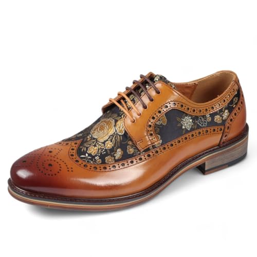 Men's Leather Floral Print Brogue Dress Shoes - Ross2