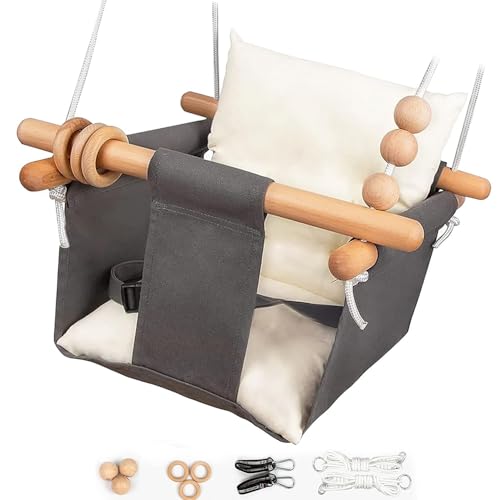 Image of Tislly Baby Swing Outdoor Indoor Toddler Swing Seat with Safety Belt, Canvas Hanging Swings Outside Tree Swing Great Gift for Baby Boys Girls Kids Lovers