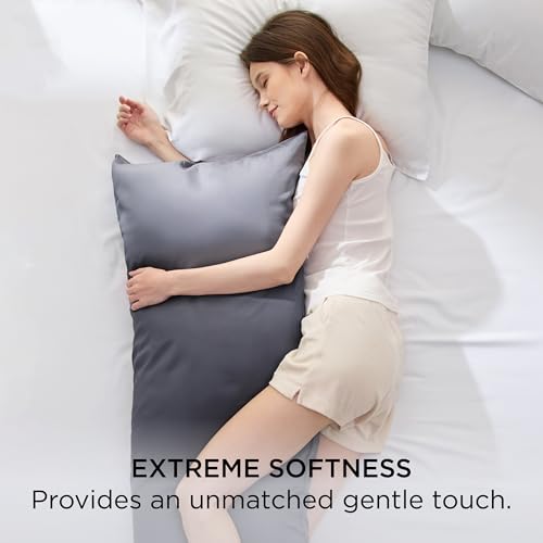 Bedsure Body Pillow Cover, Cooling Body Pillow Pillowcase for Hot Sleepers, Rayon Derived from Bamboo Grey Pillowcase, Breathable & Soft Long Pillow Case Cover with Envelope Closure, 20x54 Inches