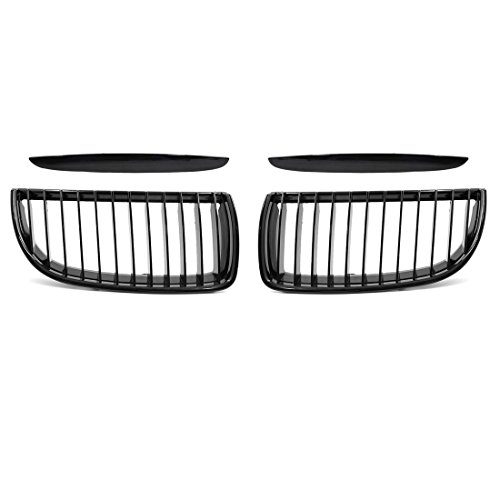 X AUTOHAUX Front Upper Hood Bumper Grille Grill for BMW 325i E90 2005-2008 Front Left Right Upper Bumper Kidney Grille Grill Signal Slat Gloss Black Pair
