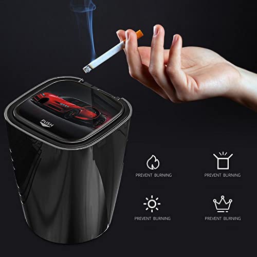 Image of Car Ashtray with Lid, Led Car Ashtray, Cup Holder Ashtray for Car - Push Swtich, Protable, Smokeless Ash Tray, Windproof for Outdoor Travel, Home Use