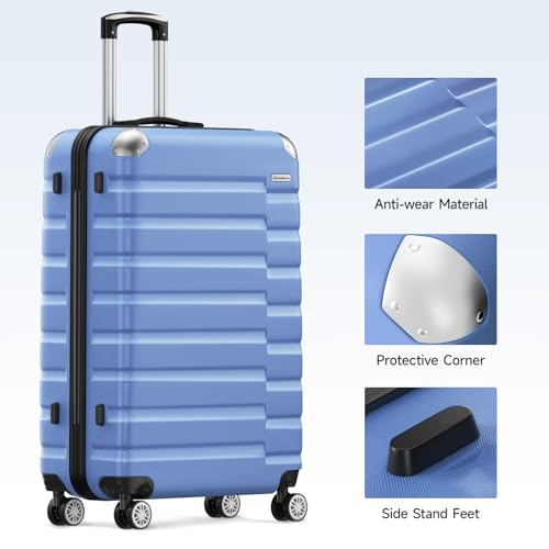 Carry-On Luggage with 8 Spinner Wheels Travel Suitcase TSA Lock 20inch,Light Blue image 6