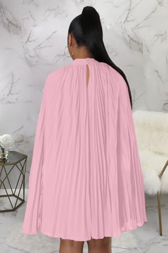 Image of Women's Casual Cape Sleeve Pleated Split Short Dress Loose Fit Cocktail Party Flowy Dress