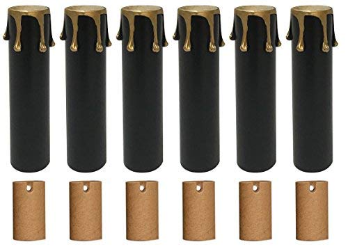 Royal Designs 4 Inch Candle Drip Sleeves Chandelier Socket Covers with Paper Insulation, Black Gold, Set of 6