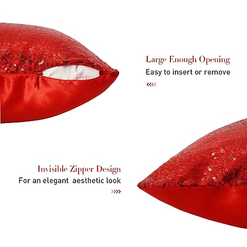 SquarePie Sequin Pillow Covers 18x18 Inch Set of 4 Glitter Red Decorative Throw Pillow Covers Cushion Cases for Wedding Birthday Party Couch Bed Sofa Home Decor — view 3