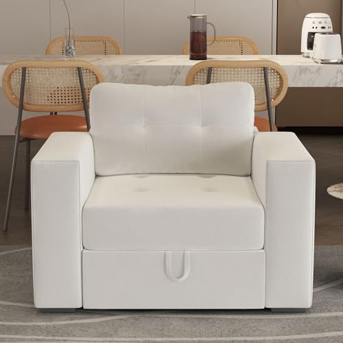 Image of QHITTY Modular Sectional Arm Chair Accent Chair with Storage Seat Single Club Chair for Living Room, Beige White