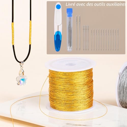 Fizdoqg 6 Rouleaux de Cordon métallique 300 m Fil doré, Fil Fin doré – vue 3