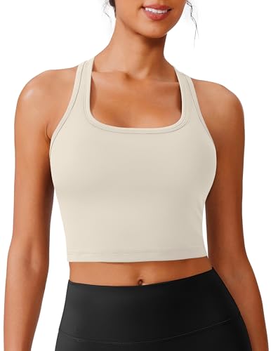 Image of PINSPARK Sports Bra Longline Racerback Tank Tops for Women Padded Workout Yoga Top