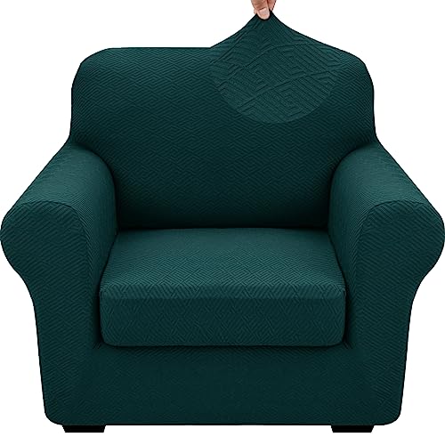XINEAGE 2025 New 2 Piece Chair Cover with Arms Super Stretch Chair Slipcover for Living Room Pet Dog Universal Slip Cover Anti Slip Armchair Furniture Protector (Blackish Green), 31"-46"(1 Cushion)
