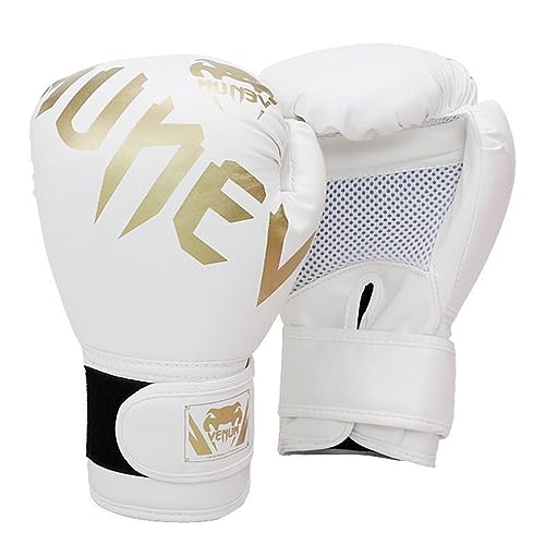 KOAIEZ Guantes De Boxeo Niños 4-12 Oz, Guantes De Entrenamiento Estilo Pro, Forro Moldeado De Una Pieza Y Diseño De Malla En El Poste De Agarre De La Palma,Blanco,4oz