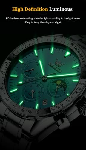 Image of OLEVS Mens Watches Luxury Diamond Calendar Stainless Steel Male Watches Business Dress Waterproof Luminous Fashion Watch for Men