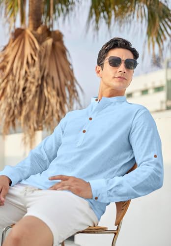 Image of Zombom Men's Solid Cotton Polyester Blend Straight Kurta Shirt, Regular Fit Full Sleeve Short Kurta Shirt