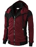 H2H Mens Hoodie Zip-Up Double Zipper Closer with Two Tone Color Wine US L/Asia XL (KMOHOL076)