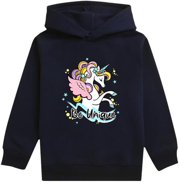 NusylGirl's Black Unicorn & be Unique Text Printed Hoodies for Girls | Girls Hoodies | Sweatshirt for Girls | Girl’s Fleece Hoodie | Girl’s Winter wear |