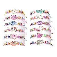 PacuM 12 Pezzi Braccialetto Bambina Regolabile Braccialetti Amicizia Bambine a Forma di Gatto Braccialetti Bambina Cordino Elastico in Seta Intrecciata per Festa dei Bambini Regalo per Feste