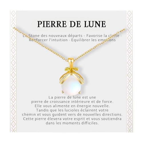 JOOTUEPO Collier Pierres de Lune, Collier Pendentif Or, du Cou Simples, Bijoux Tendance pour Femmes, Cadeau pour Femme, Femme Original Cadeau, Ado Fille Cadeaux Noel...