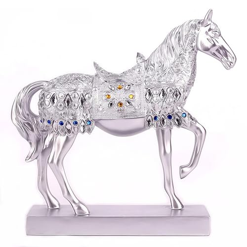 Estatua de Caballo Feng Shui Plateada para Decoración